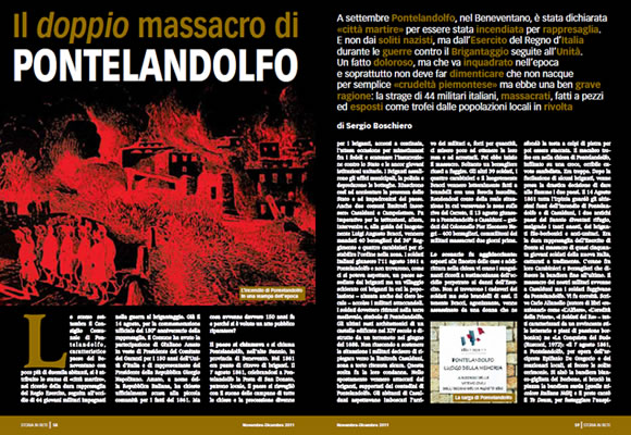 ESERCITO E BRIGANTAGGIO. LA STORIA DI UN COMUNE RIBELLE E DEL MASSACRO DI 44 SOLDATI ITALIANI di Sergio Boschiero, da Storia in Rete - novembre-dicembre 2010.